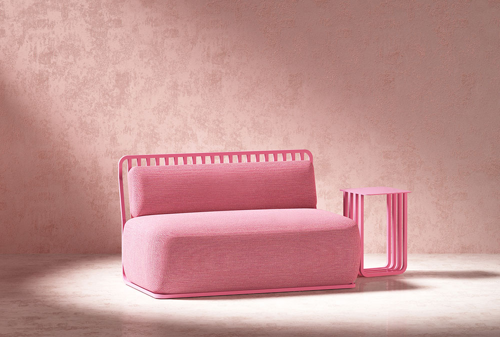 Grill de Mut Design para Diabla es una colección muy versátil que incluye asientos, mesas y sillas