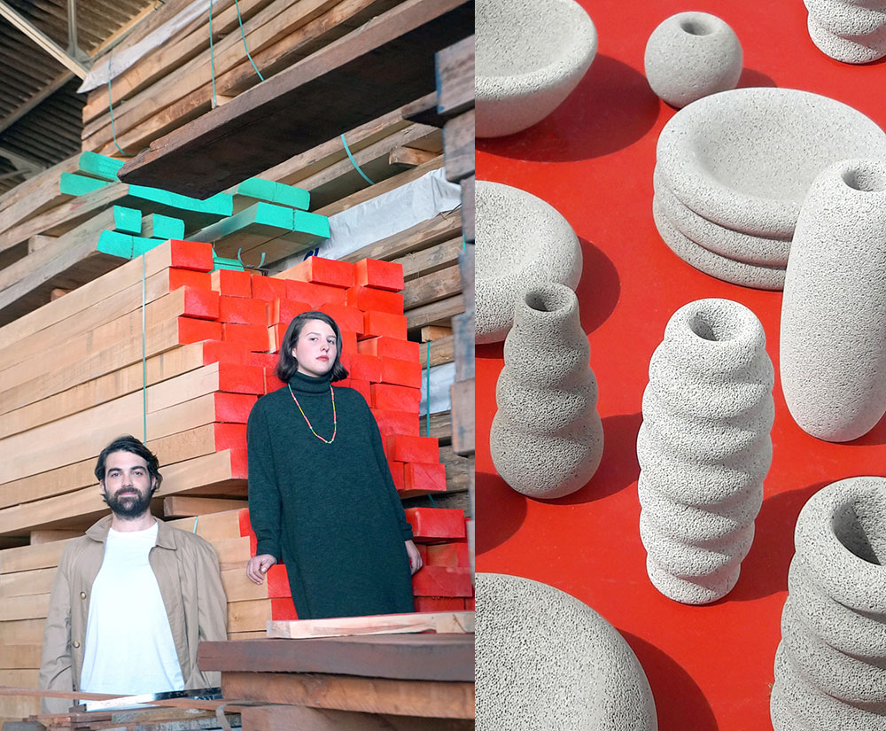 Guillermo Trapiello e Inés Llasera: Tornasol Estudio. Jarrones de hormigón celular Erosión Rising Talents Maison&Objet 2023