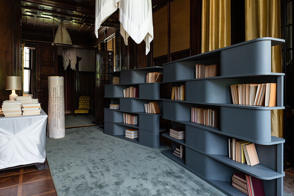 En la Biblioteca los libros están colocados de canto